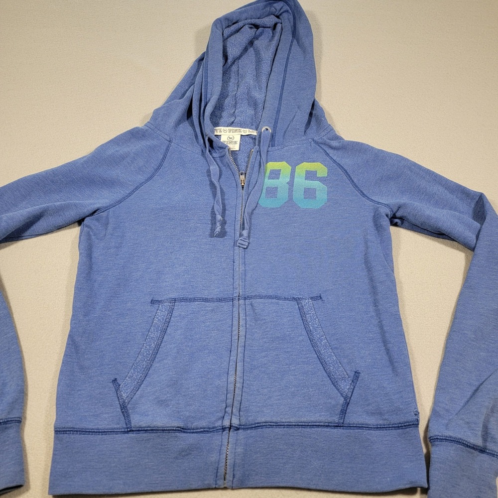 PINK Victoria's Secret Full Zip Hoodie Sweatshirt‎ Love 86 Blue Womens XS